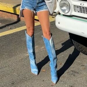 Women’s Denim Knee High Cowboy Boots!! Worn once! Great condition!